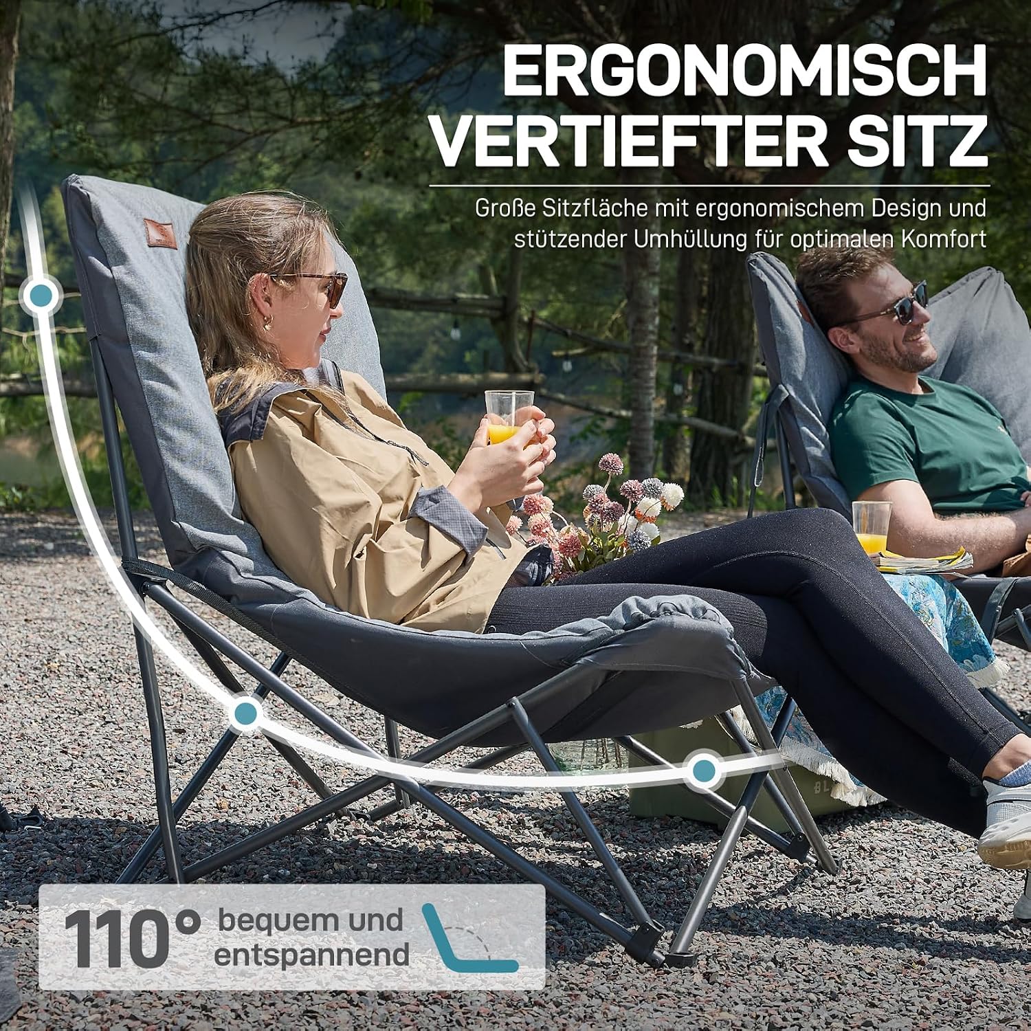 Detalle de EVER ADVANCED Luxus Campingstuhl XXL – Faltbar, 180 kg Tragkraft, Hochlehne, gepolstert