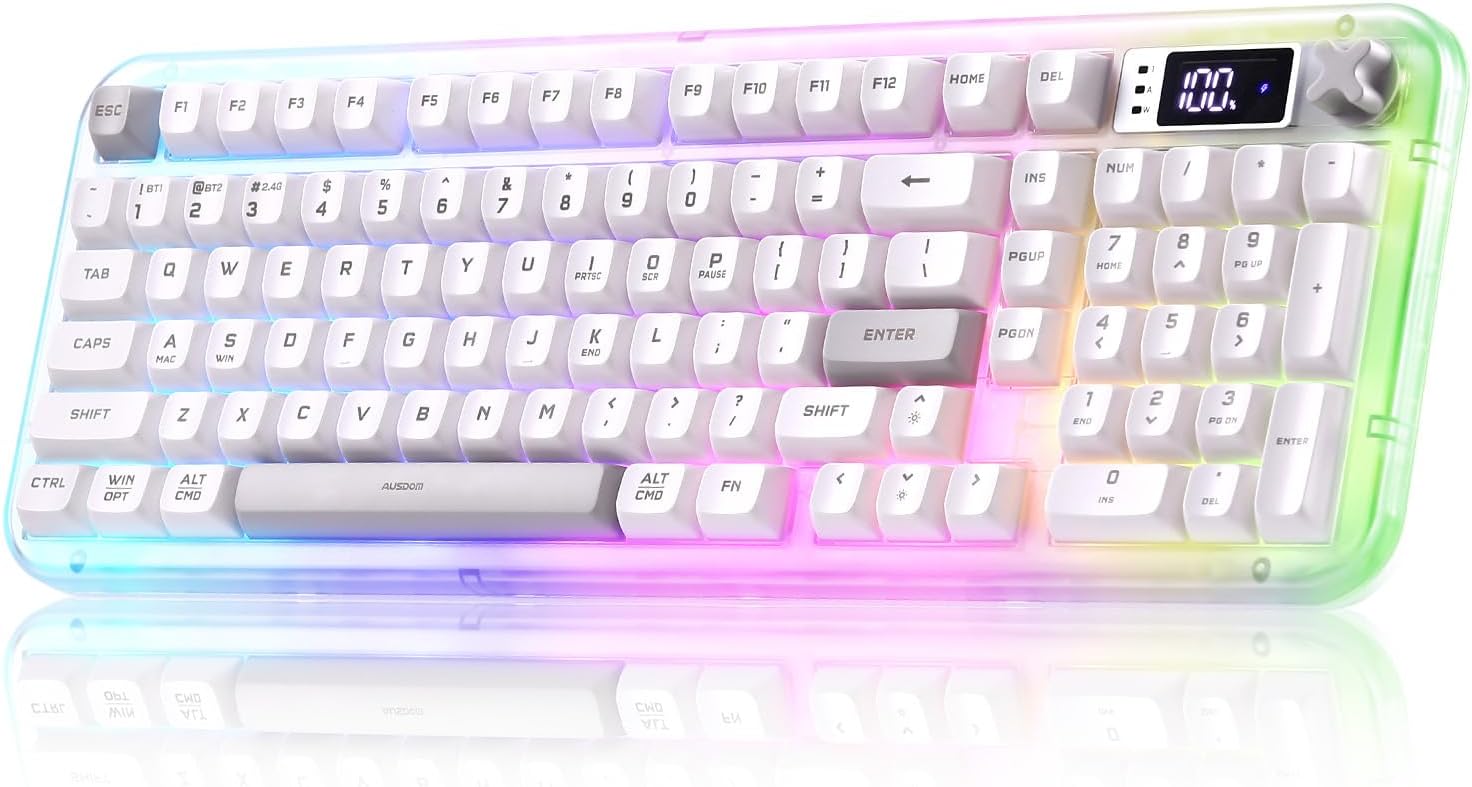 Detalle de MIKIBY K98 Pro Wireless Membrane Gaming Keyboard, 98-Key RGB, White