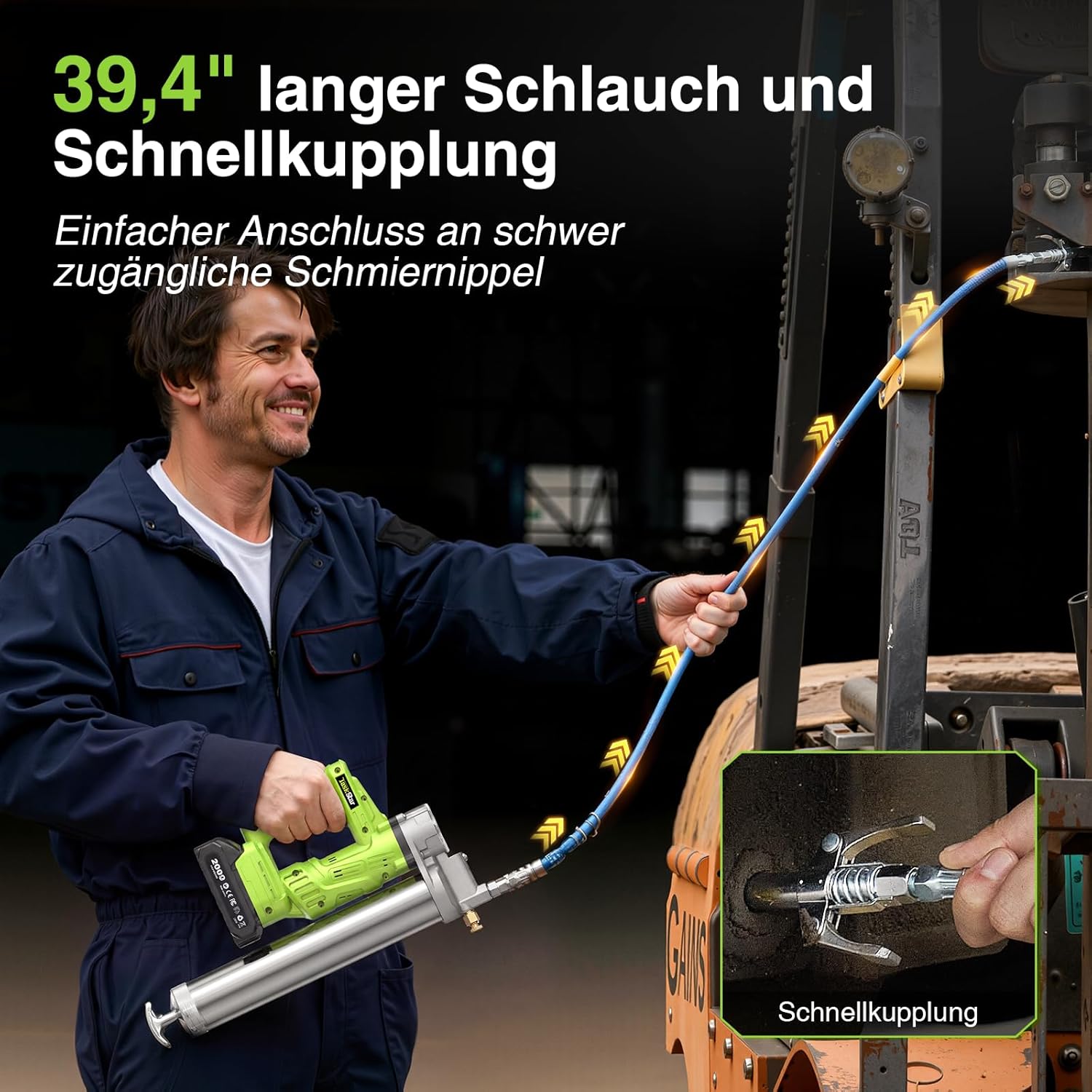 Thumbnail 4 de TaskStar Akku-Fettpresse mit 2×2,0Ah Batterien, 10.000 PSI Max Druck und Schnellverschluss-Mundstück