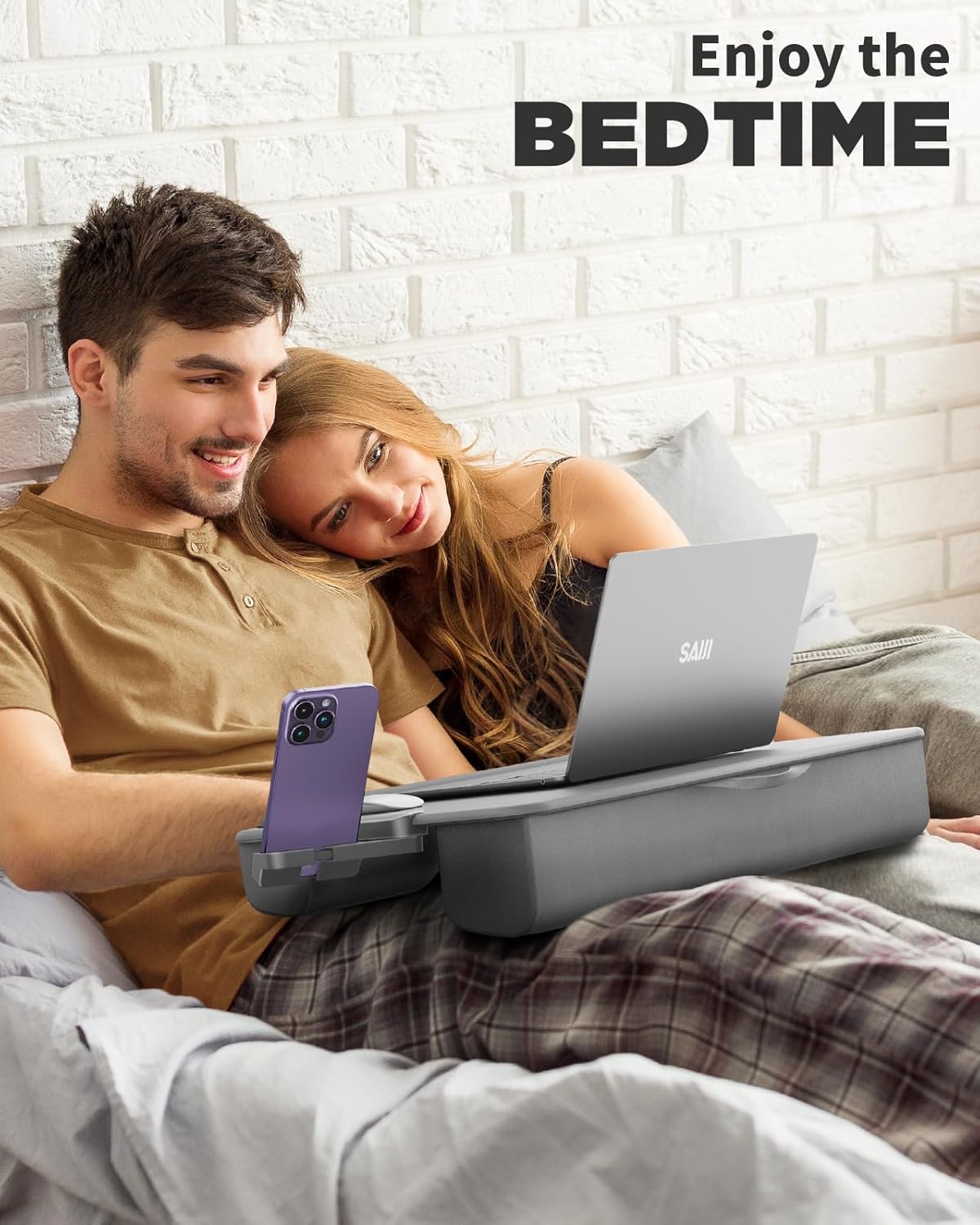 Thumbnail 5 de SAIJI Lap Desk Anti-Slip Leather Laptop Tray with Drawer, Soft Wrist Rest (54 x 33cm, fits up to 17")