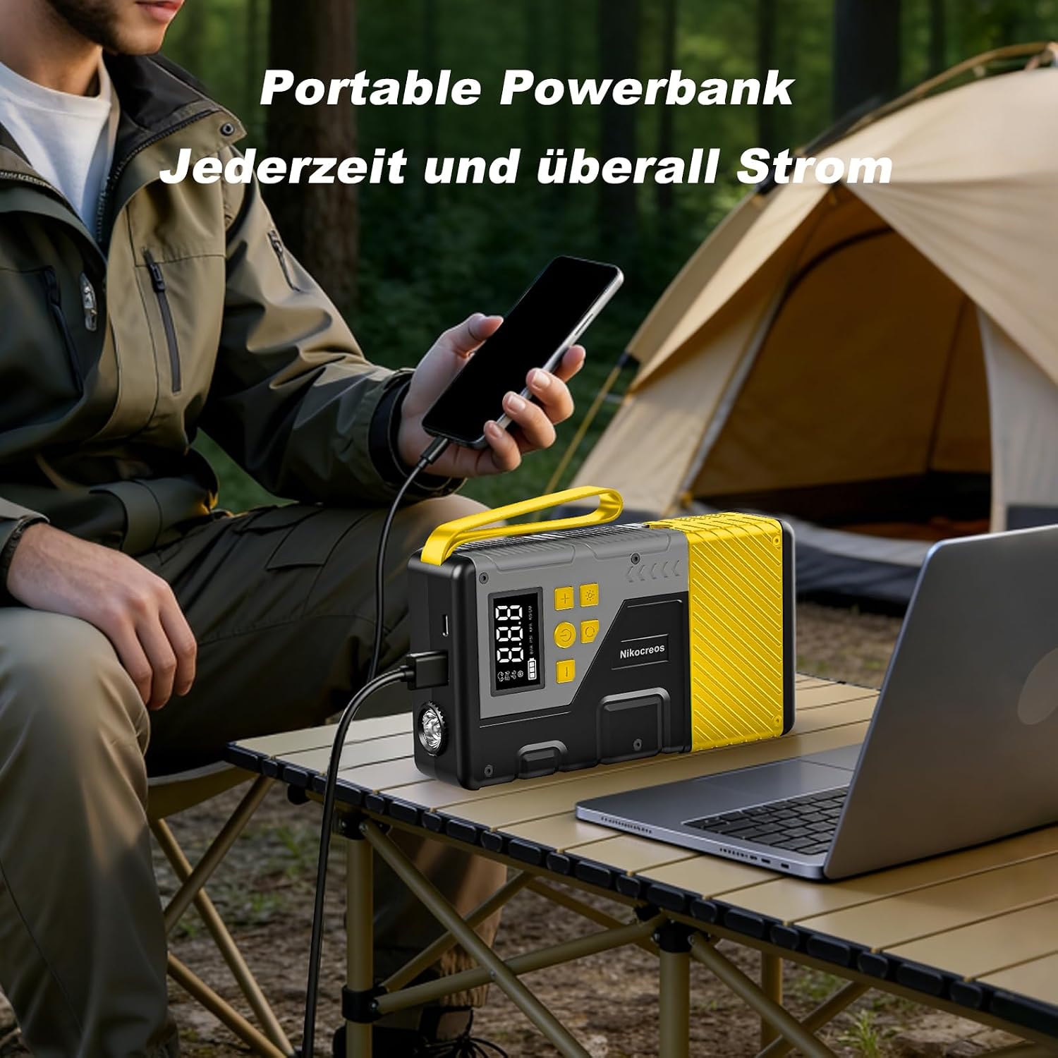 Detalle de Starthilfe Powerbank Tragbarer Jump Starter mit Luftkompressor – 3000A, 150 PSI