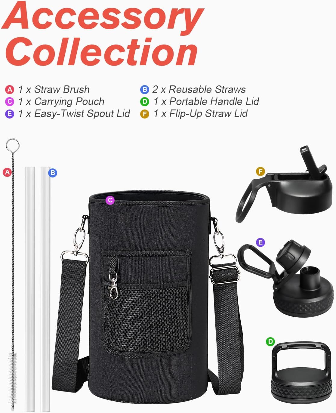 Thumbnail 6 de Coolflask 64 oz Half Gallon Insulated Water Bottle (Dark Green) with Straw & 3 Lids