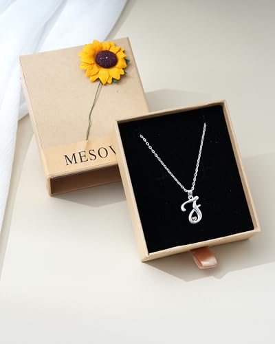 Detalle de Mesovor Collares de Plata de ley 925 con inicial y corazón en oro rosa (Letra I) — regalo personalizado para ella