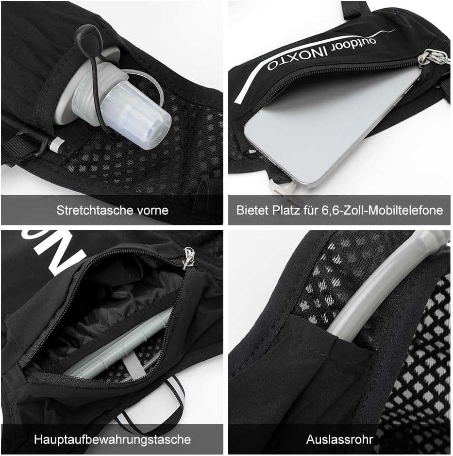 Detalle de INOXTO Laufrucksack 5L – Leichter Trinkbeutel für Outdoor, Wandern, Radfahren und Bergsteigen