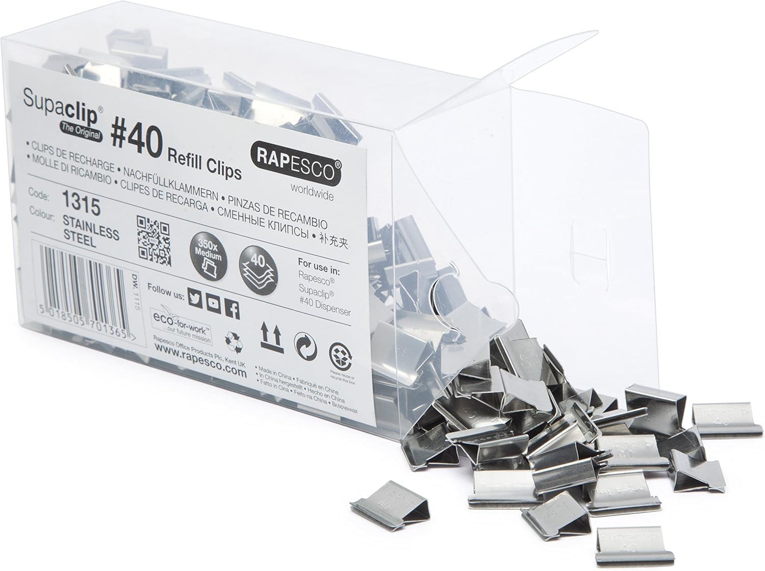 Detalle 2 de Rapesco Supaclip 40 – 350 mollette di ricarica in acciaio inossidabile per dispenser