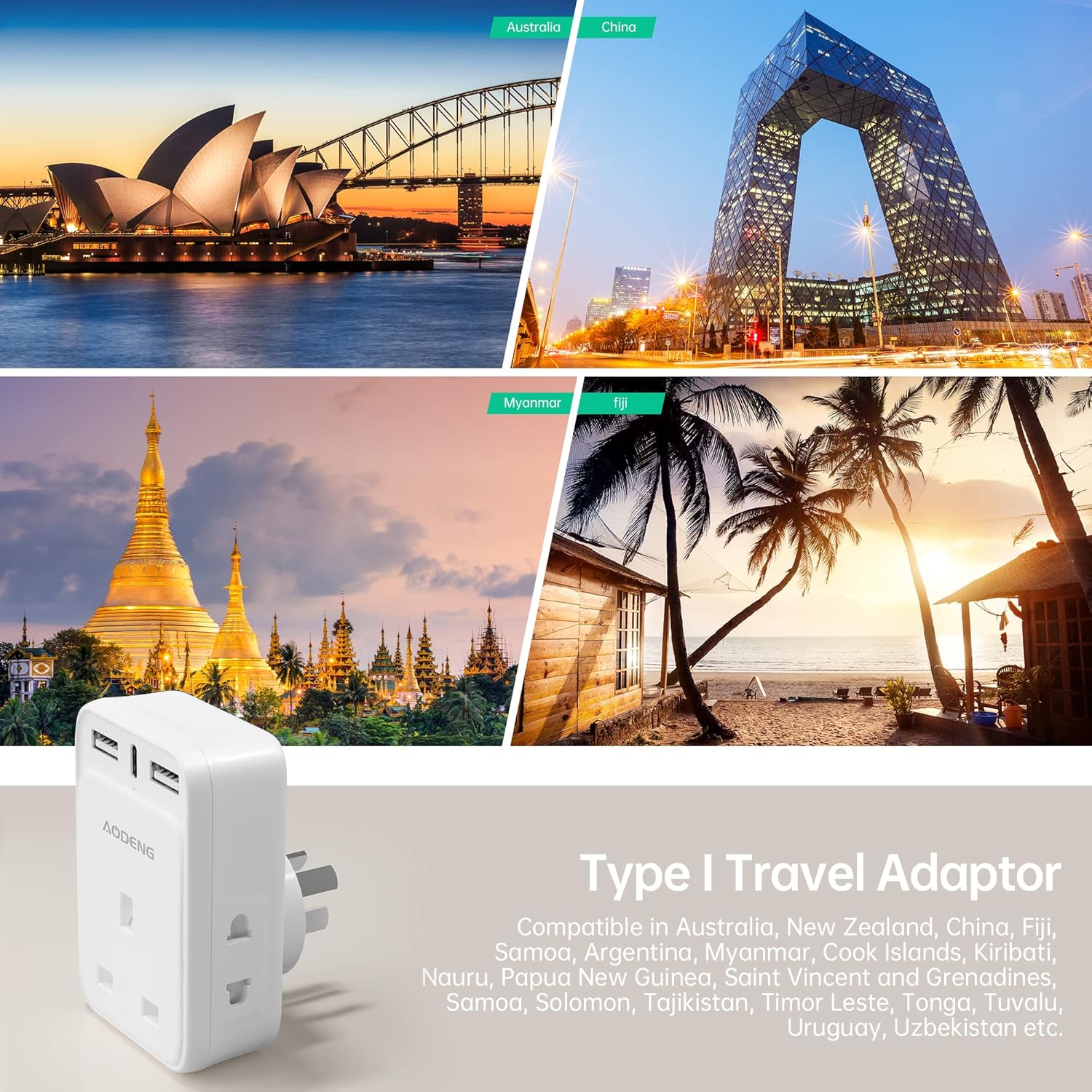 Thumbnail 6 de UK to Australia Plug Adapter 6-in-1 2 Pack with USB-C 🔌