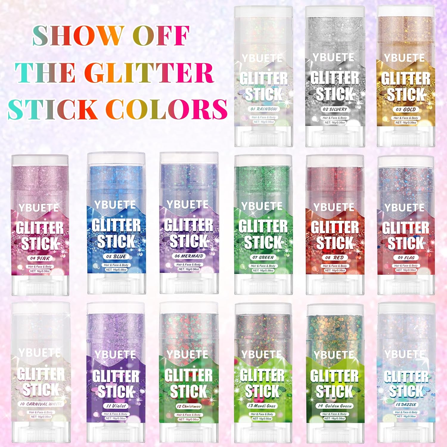 Detalle 2 de YBUETE Carnival White Glitter Stick for Face, Body and Hair