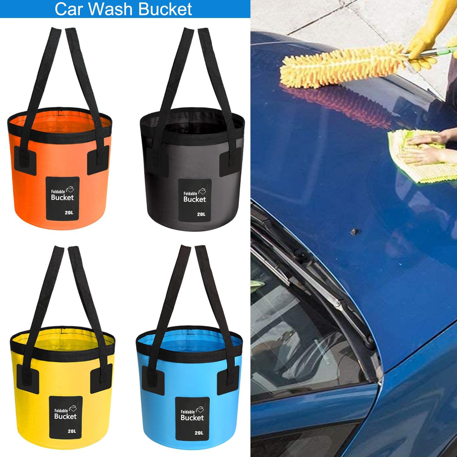 Thumbnail 4 de 12L/20L Folding Water Bucket (Collapsible) in Yellow – Lightweight portable for camping, fishing, gardening