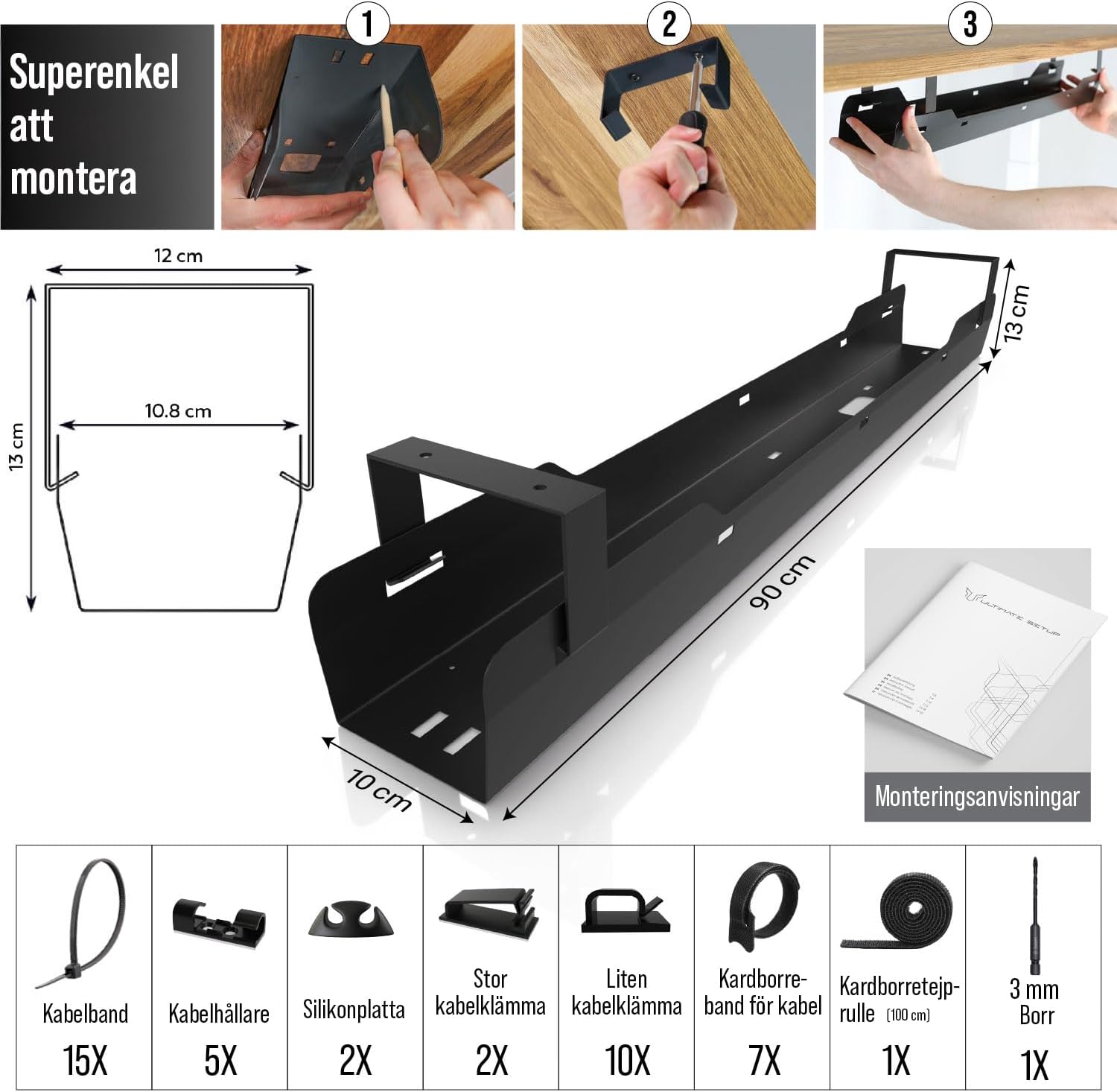 Thumbnail 6 de Ultimate Setup kabelkanal för skrivbord, 90 cm i legerat stål, svart
