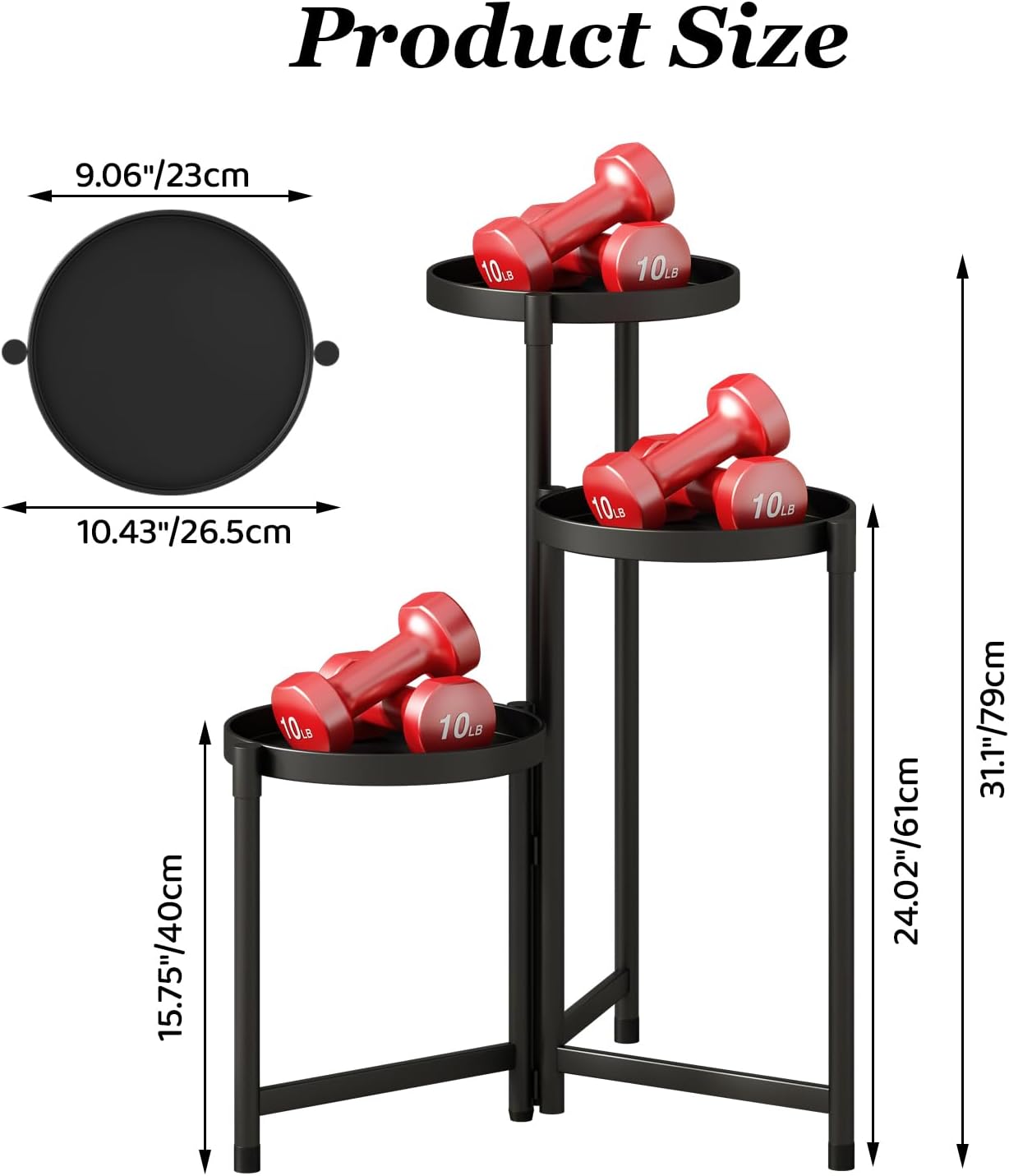 Detalle de Atpddpey HJZ03 3-Tier Metal Plant Stand, Black, 9.06-Inch Trays