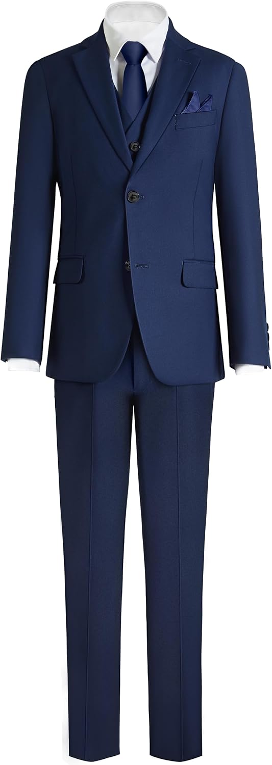Detalle de Happy Dolphin Boys’ Formal Suit Set with Adjustable Waist for Weddings
