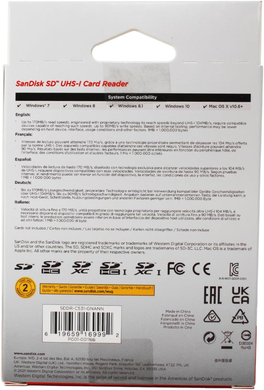 Detalle de SanDisk SD UHS-I Card Reader (Black) – schneller USB-3.0 Kartenleser für SD/SDHC