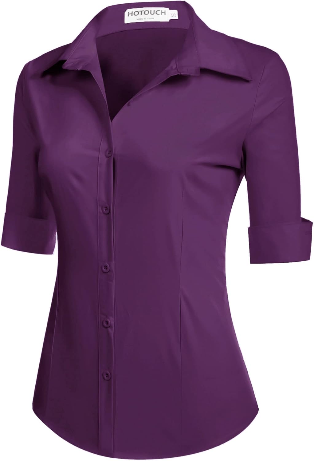 Thumbnail 1 de Hotouch Damenbluse mit 3/4-Ärmeln, Slim Fit und Knopfleiste – V-Ausschnitt aus Baumwolle