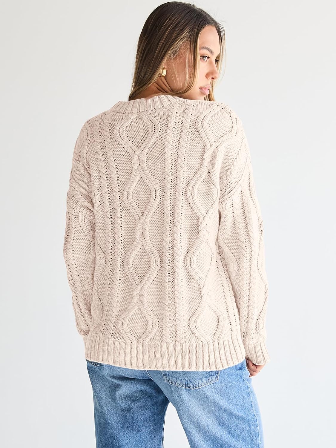 Detalle de Trendy Queen Oversized Cable Knit Crewneck Sweater