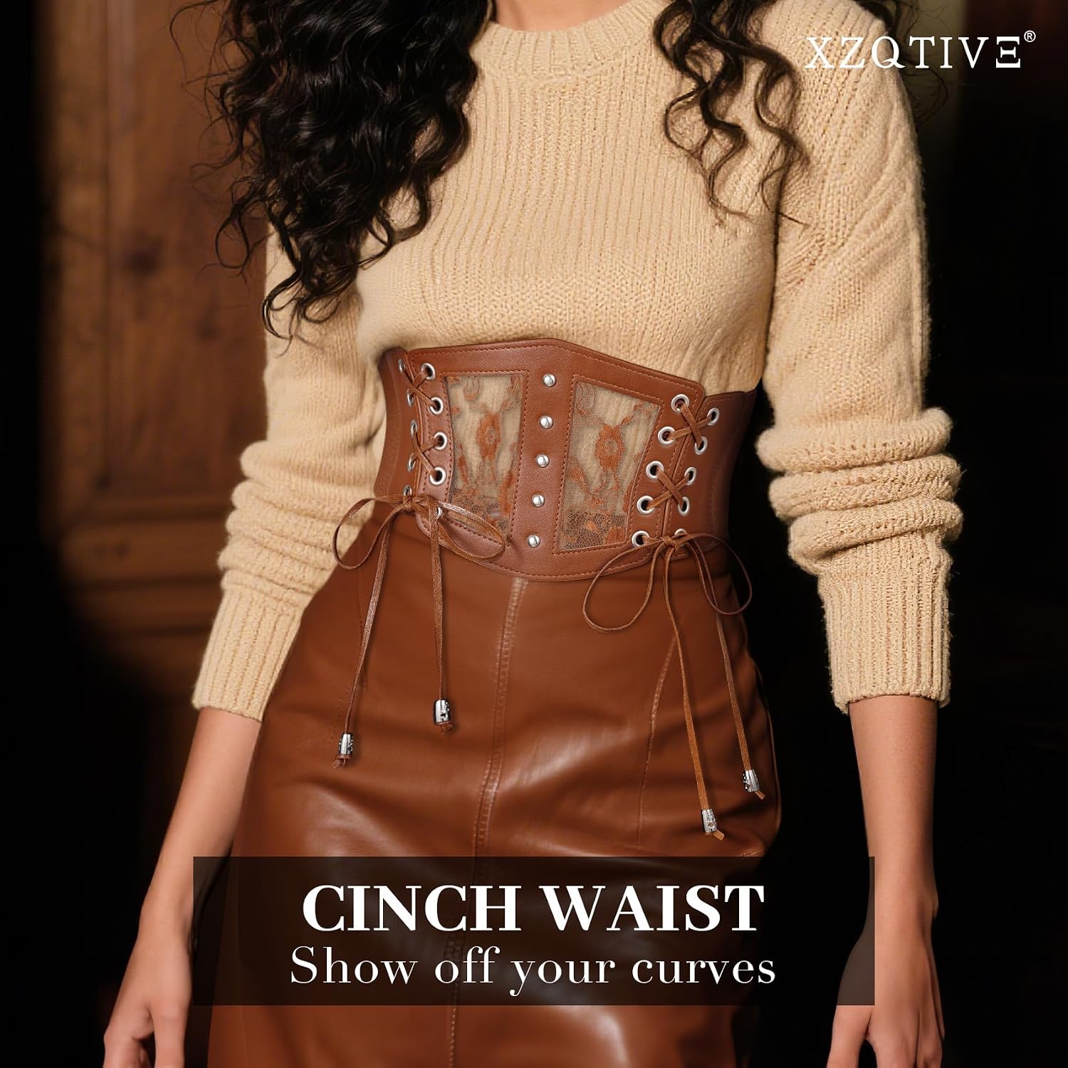 Detalle de XZQTIVE Women’s Corset Belt with Elastic Lace Waist Cinch for Costume & Casual Wear