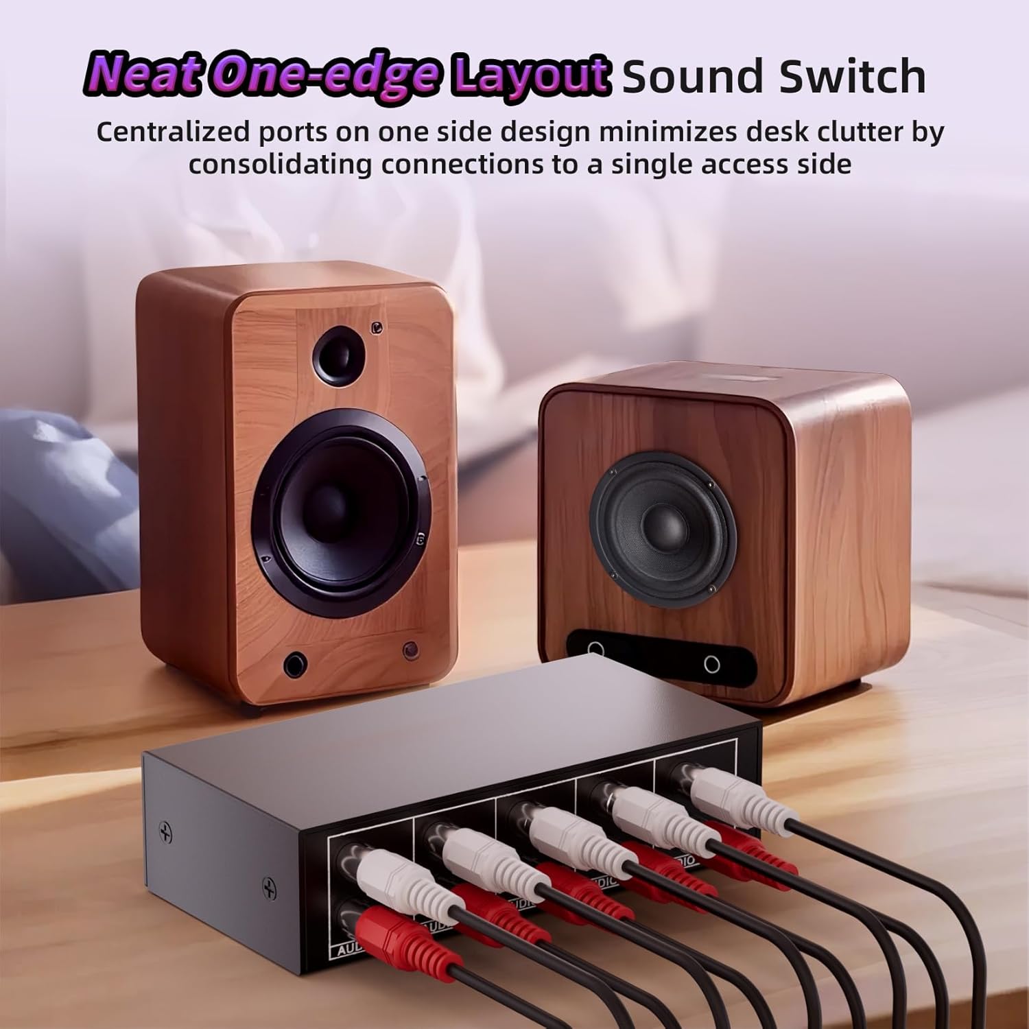 Detalle de 4-Way RCA L/R & 3.5mm Stereo Audio Switcher – Bi-Directional Passive 4x1/1x4 Audio Switch (No Power, 4 Buttons)