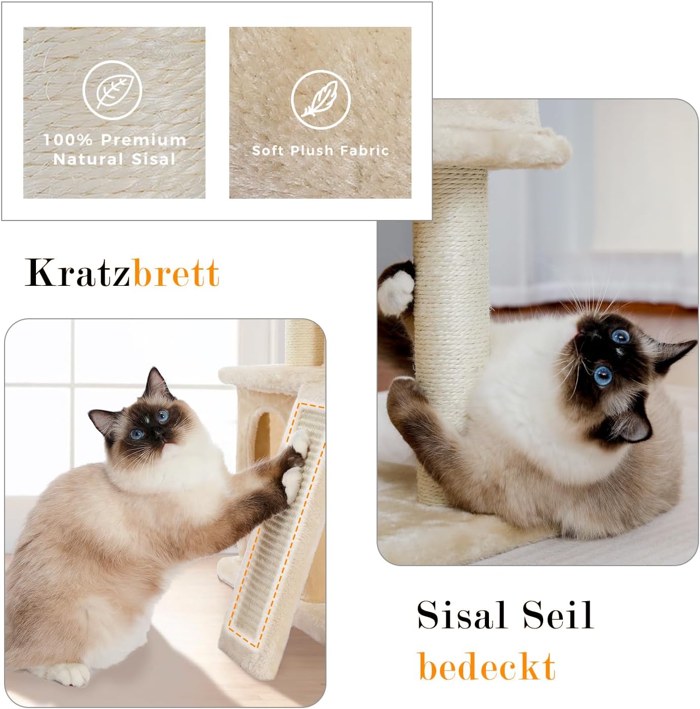 Thumbnail 2 de PETEPELA 90cm Cat Tree with Double Condos – Fully Wrapped Scratching Posts & Replaceable Dangling Balls