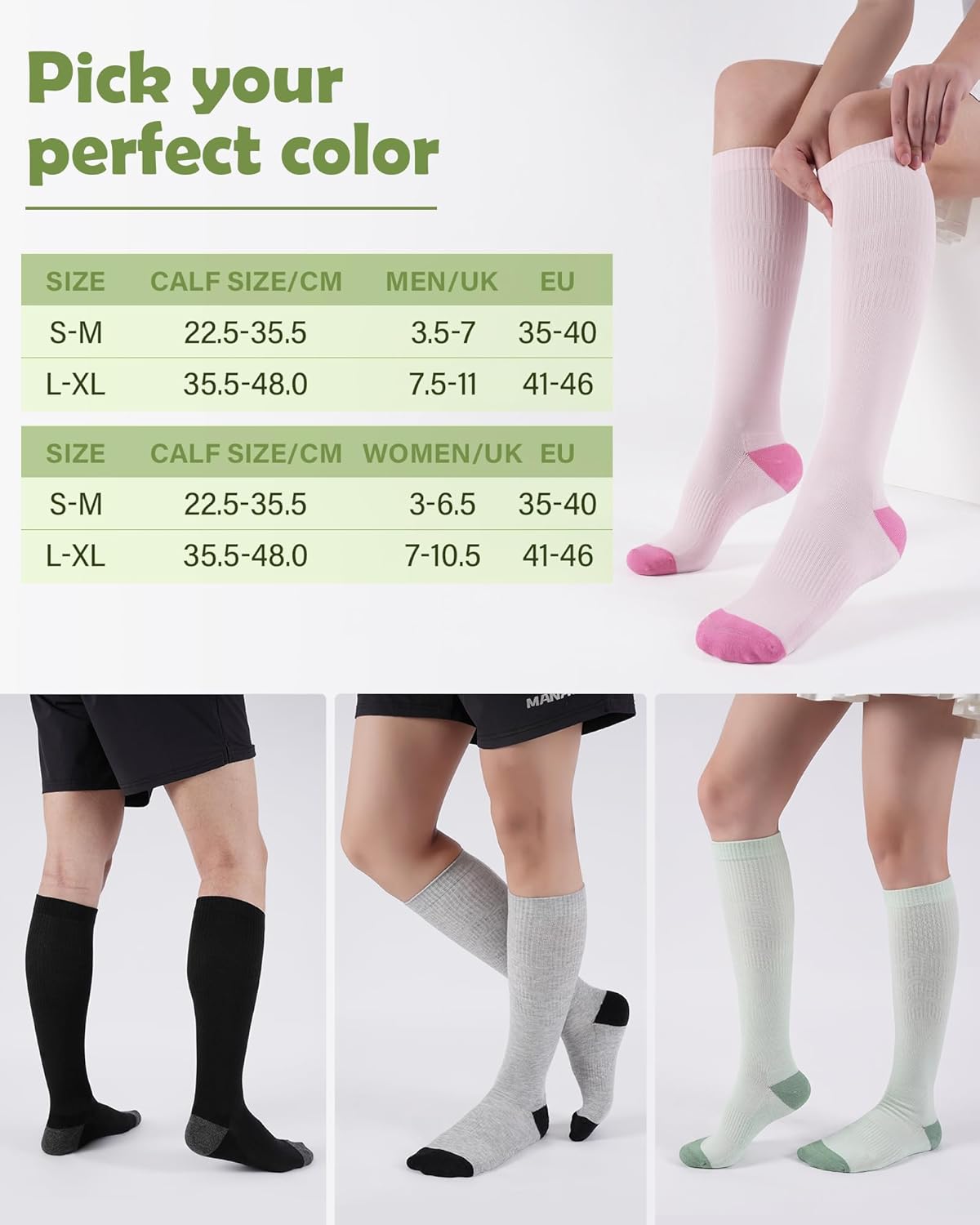 Thumbnail 5 de SukModen Bamboo Compression Socks for Women & Men – 2 Pairs, 15–20mmHg Knee-High Support