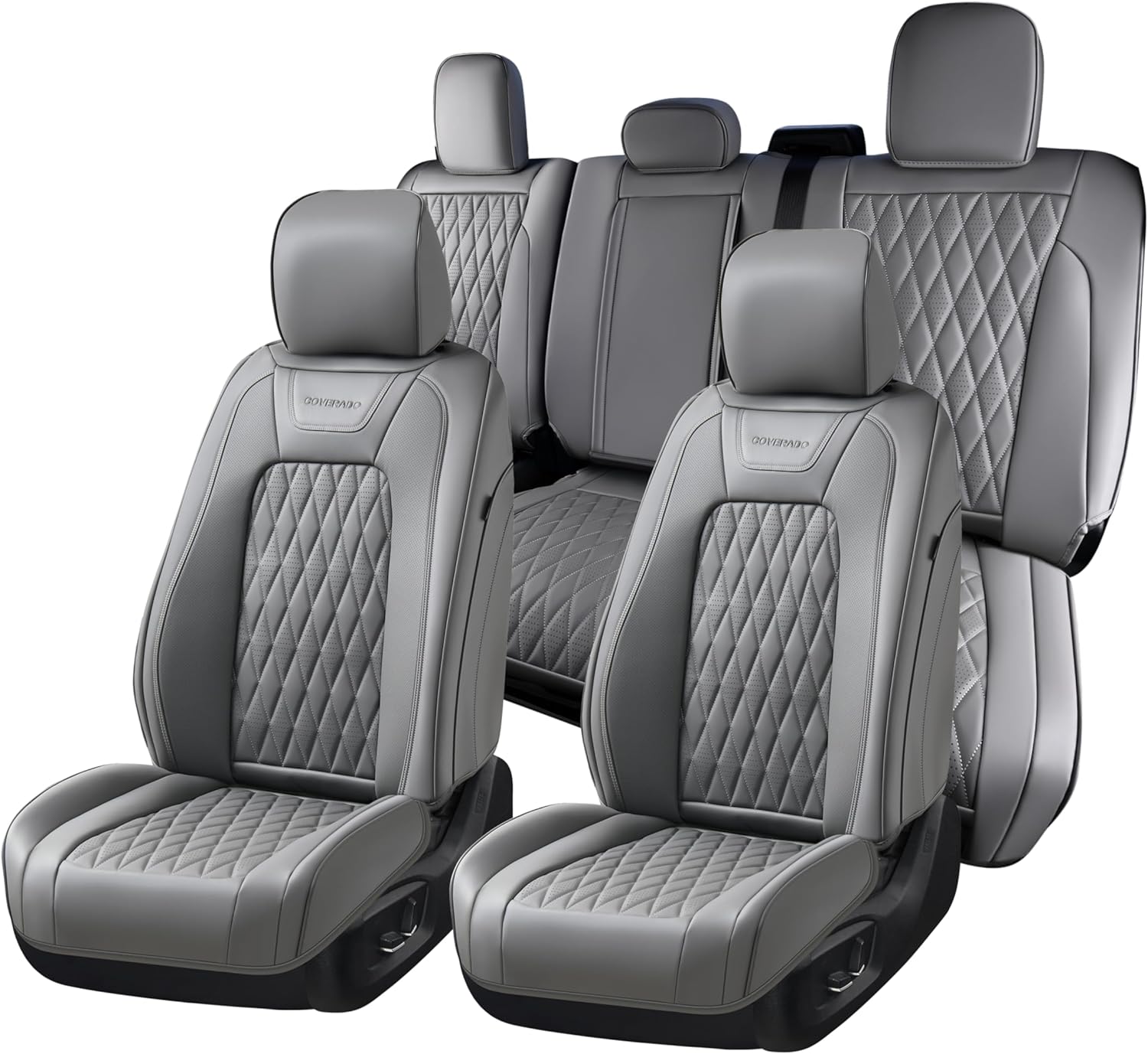 Detalle de Coverado Leather Seat Covers Full Set for Ford F-Series Crew Cab (2015–2026 F150, 2017–2026 F250/F350/F450) – Gray