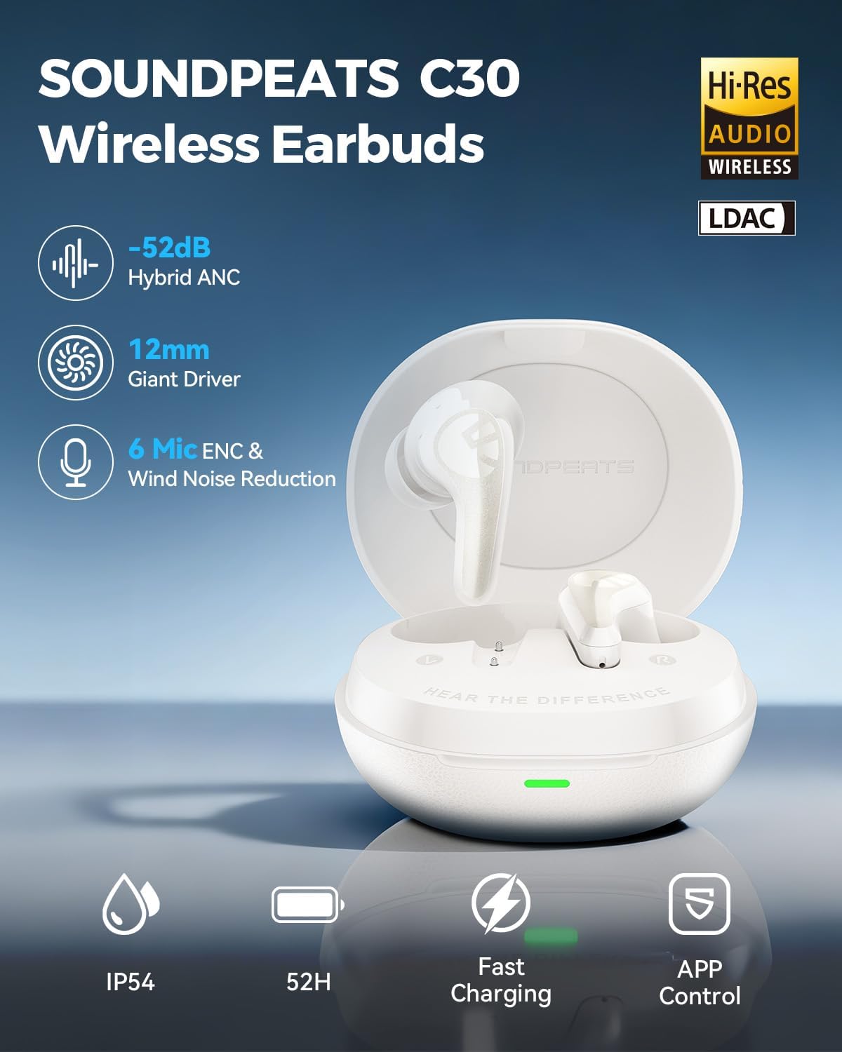 Thumbnail 5 de SoundPEATS C30 True Wireless Earbuds (Hybrid ANC up to 52dB, Hi-Res & LDAC, 6-mic) – Beige