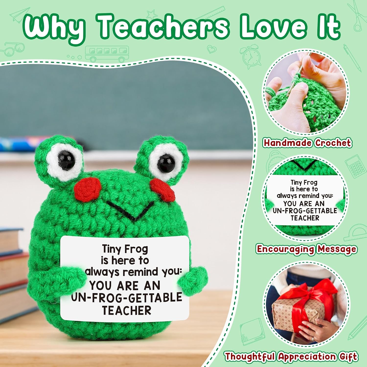 Thumbnail 5 de Teacher Appreciation Gift: Handmade Crochet Frog with Encouragement Card