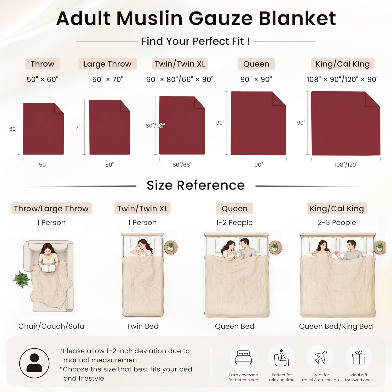 Thumbnail 5 de Love's cabin Cotton Muslin Throw Blanket, 50 x 60 Inches