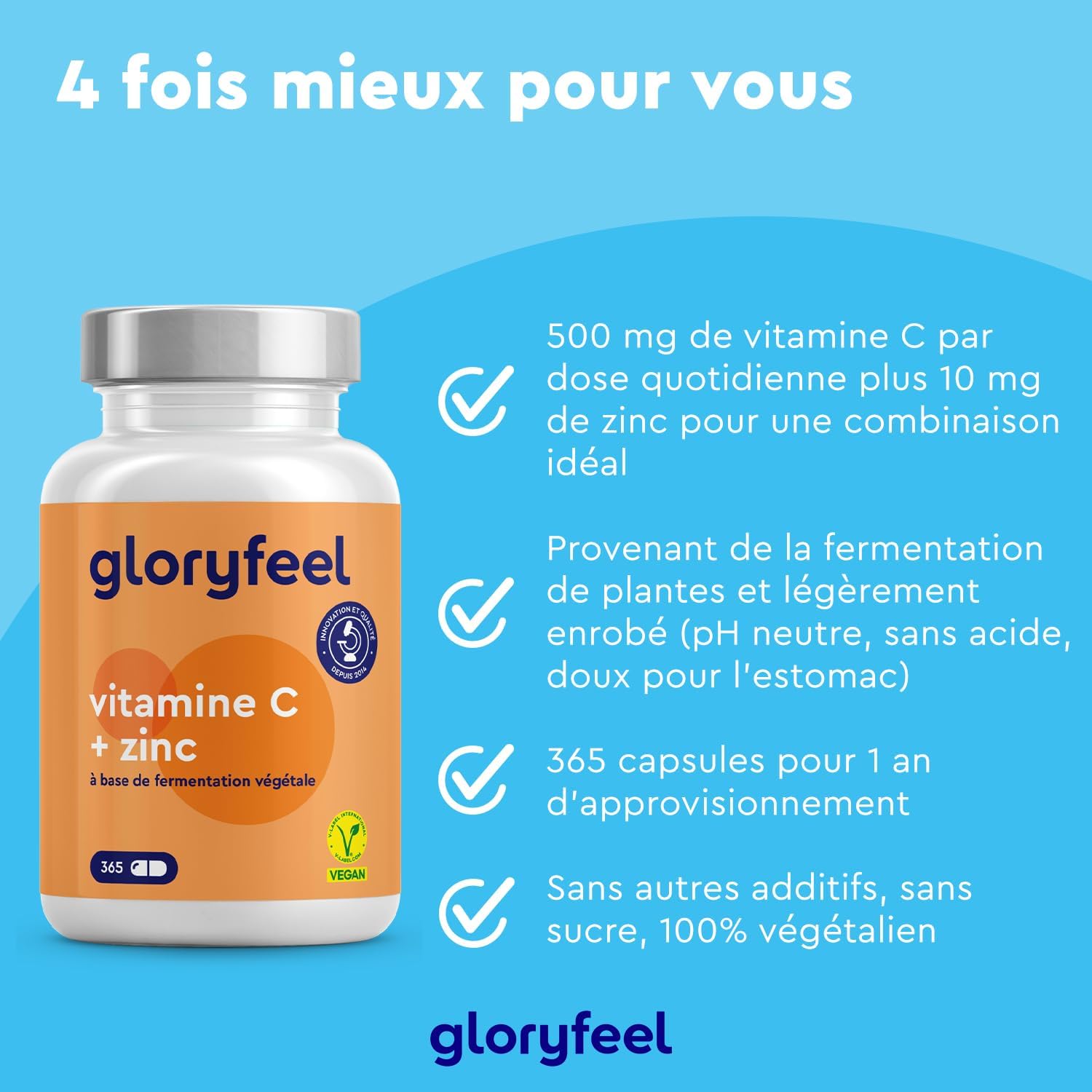 Detalle 2 de Vitamine C + Zinc 365 gélules (1 an) — ascorbate de calcium & citrate de zinc, adulte