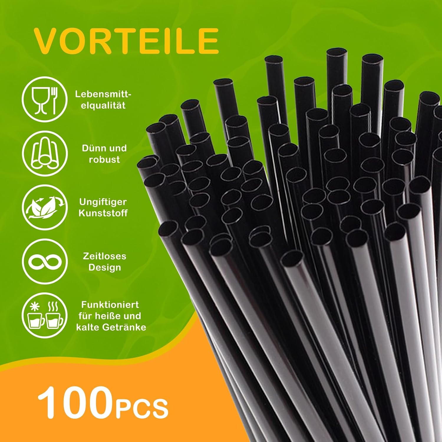 Thumbnail 2 de HomeGarden Wiederverwendbare Schwarze Trinkhalme (100 Stück) – 26 cm × 6 mm, Biologisch Abbaubar & Kompostierbar, BPA-frei, Schwarz