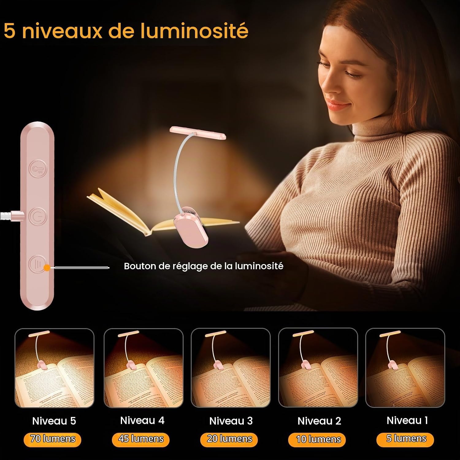 Detalle 2 de Gritin G1321- leeslamp met clip, 19 leds, 3 lichtkleuren en 5 helderheidsstanden