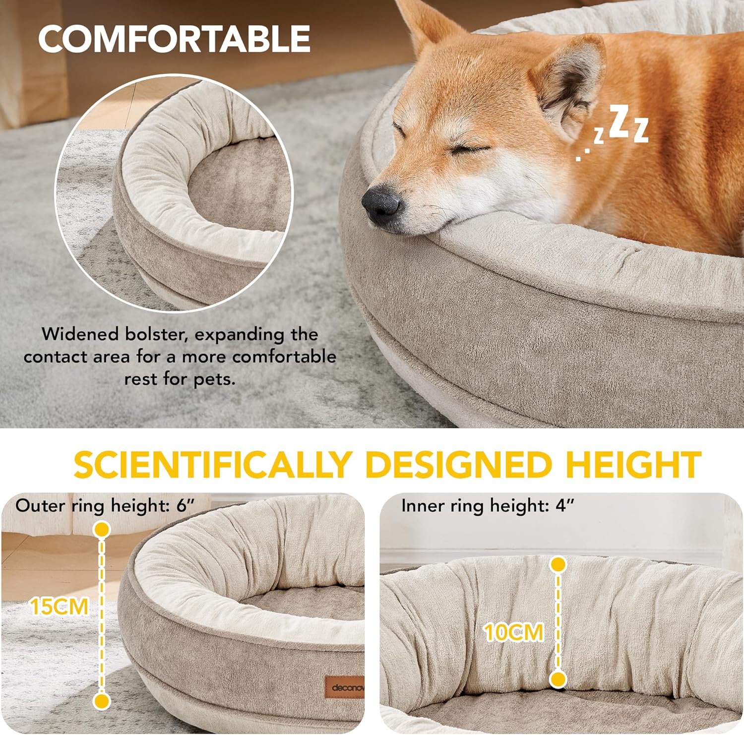 Thumbnail 1 de Tapis orthopédique Deconovo pour chien (51x51x15) taupe et blanc cassé