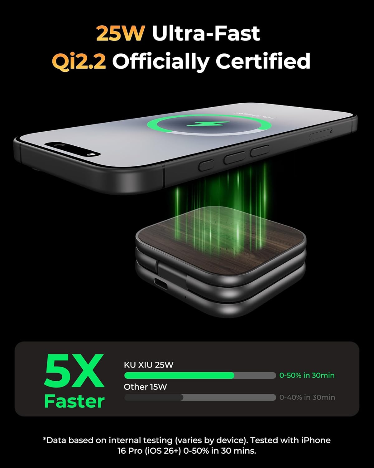 Detalle de KU XIU X40 Turbo Qi2.2 25W Station de Charge sans Fil Magnétique 3 en 1