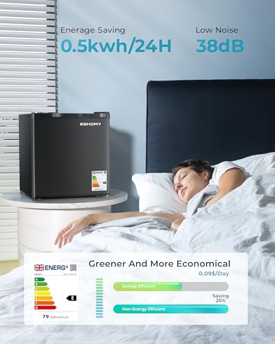 Detalle 2 de EUHOMY 46L Mini Fridge: Compact Table Top Fridge with Reversible Door, 7-Level Thermostat and Quiet Performance