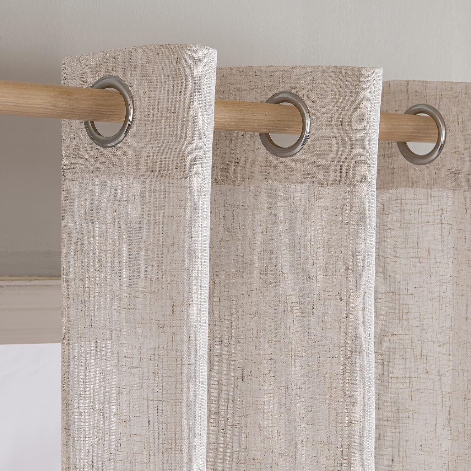 Detalle de MIULEE Tende in Lino con Occhielli – Set da 2 pannelli trasparenti 140x260 cm, colore Bianco