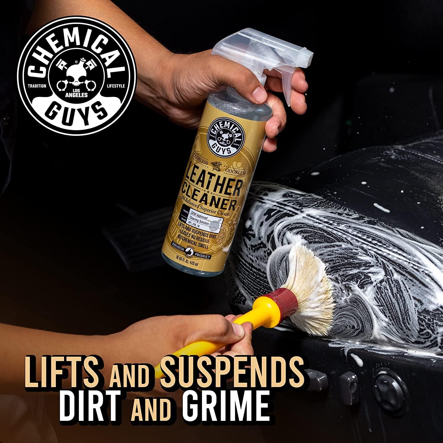 Detalle 2 de Chemical Guys SPI410 Leather Cleaner and Conditioner Bundle with ACC_S95 Long Bristle Horse Hair Leather Cleaning Brush