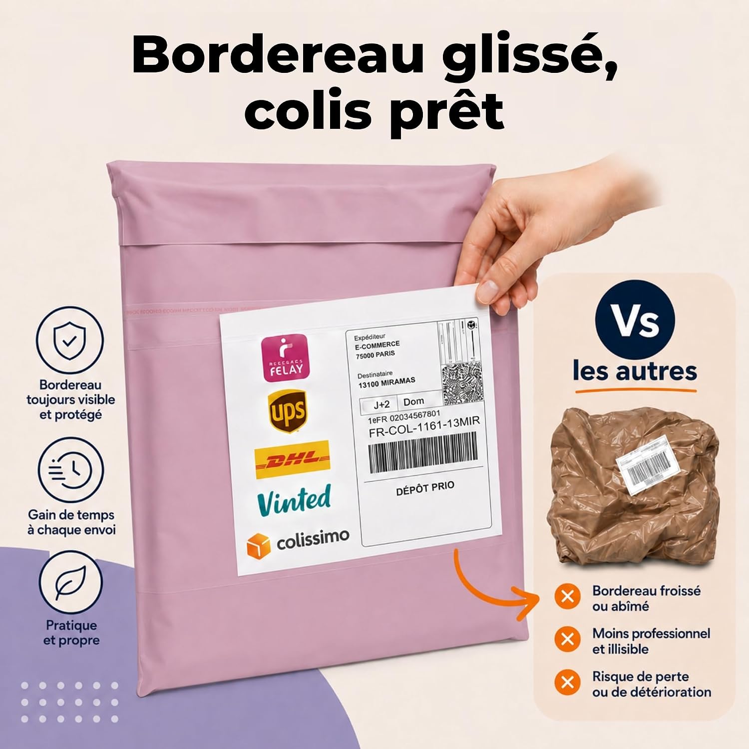 Thumbnail 3 de Zenacasa - 30 Pochette Envoie Colis Vinted Rose (Taille S/M/L) – Enveloppe Plastique Résistante et Opaque