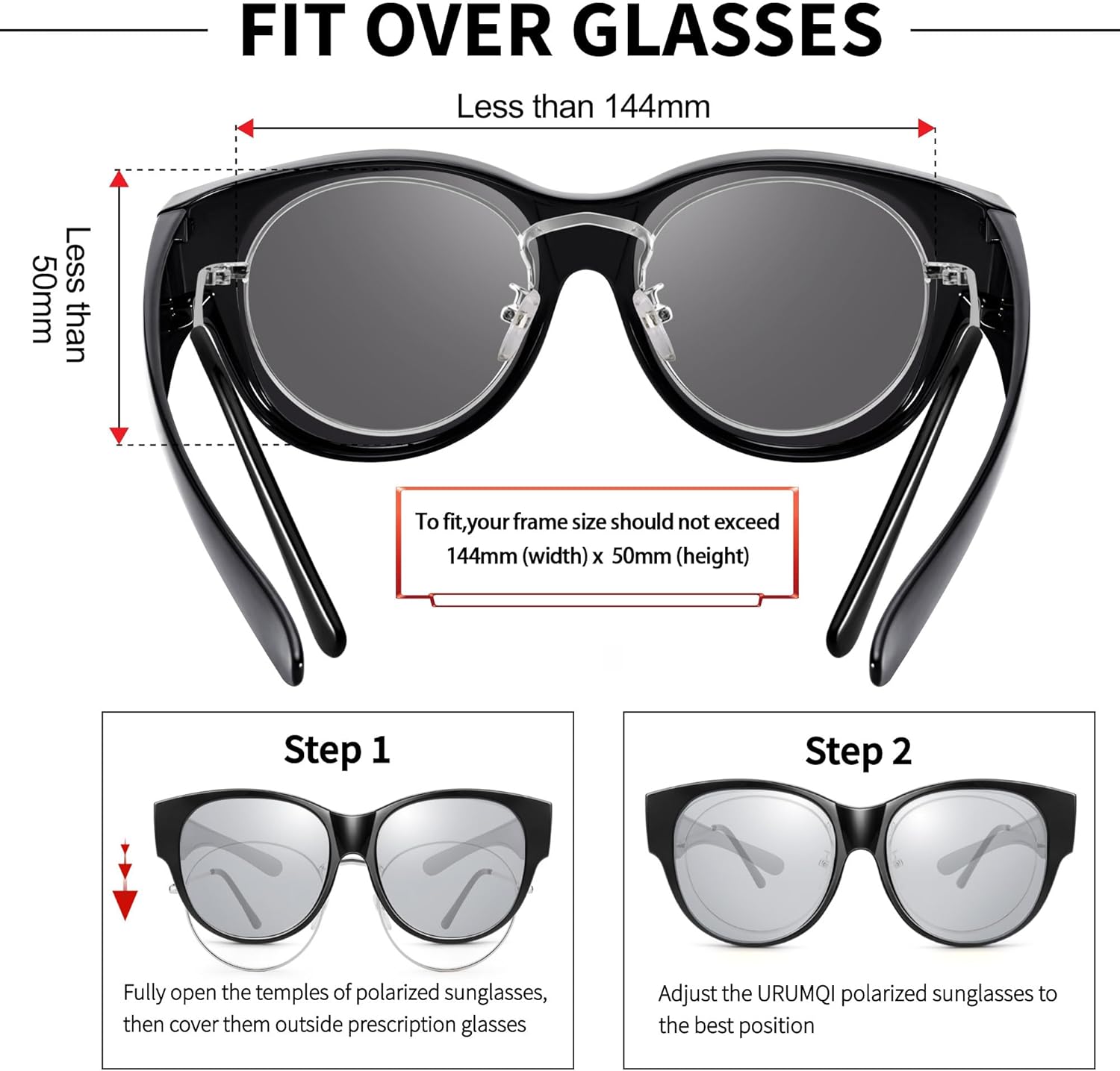 Thumbnail 3 de URUMQI Überzieh-Sonnenbrille über Normalbrille mit UV400- und Polarisationsschutz (grau)