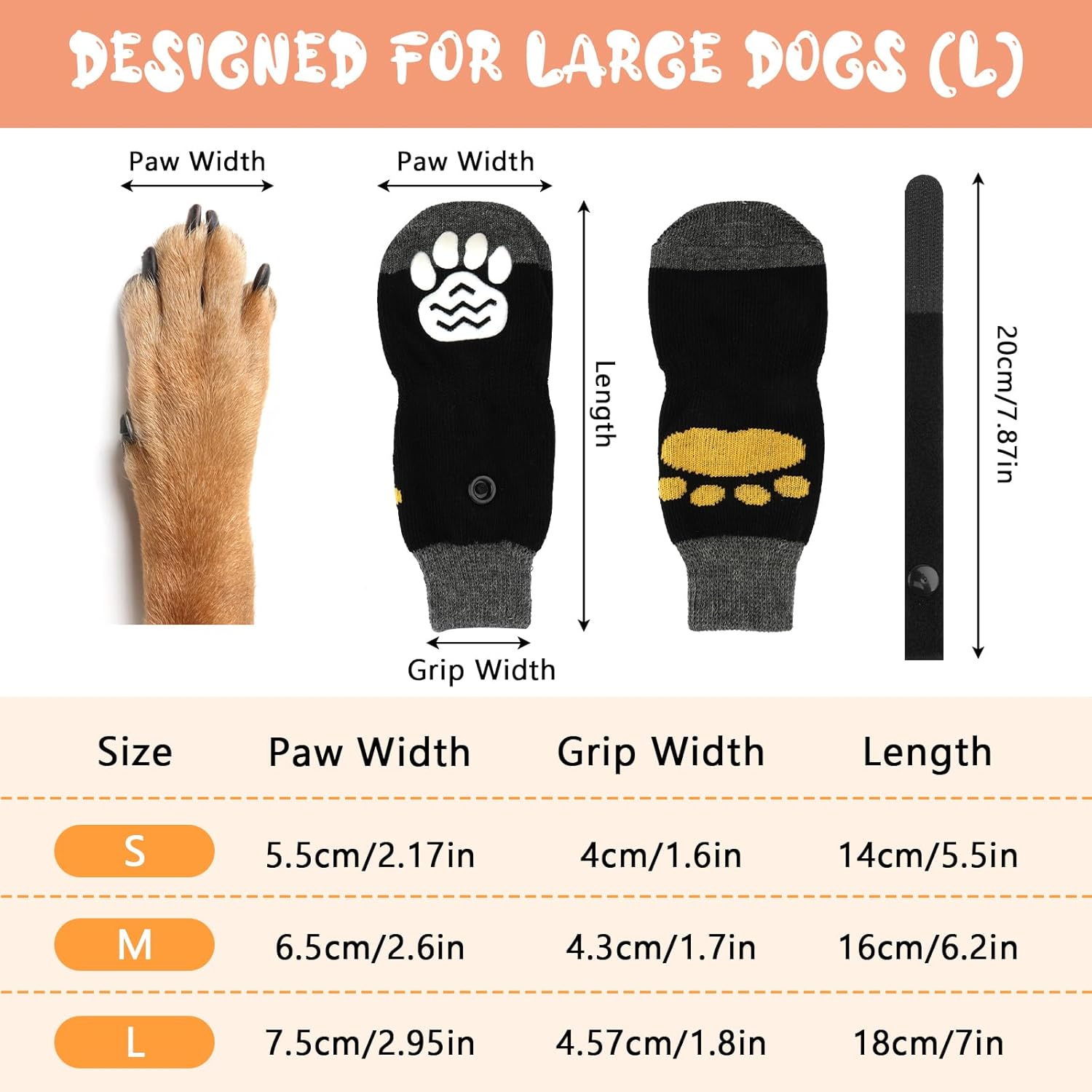 Detalle de 2 Pairs Anti Slip Dog Socks Paws Stop Licking – Large (L) Dog Paw Protectors with Adjustable Straps