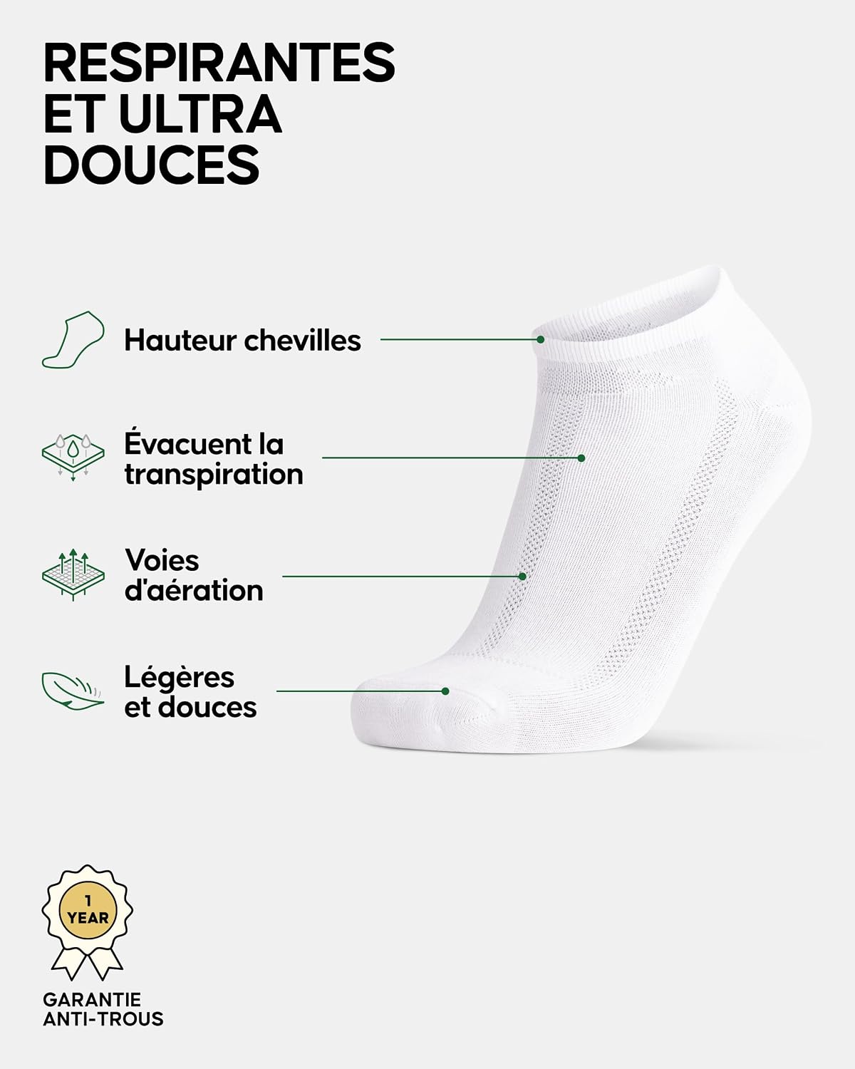 Thumbnail 1 de DANISH ENDURANCE Chaussettes basses en fibre de bambou (socquettes), lot de 6 paires