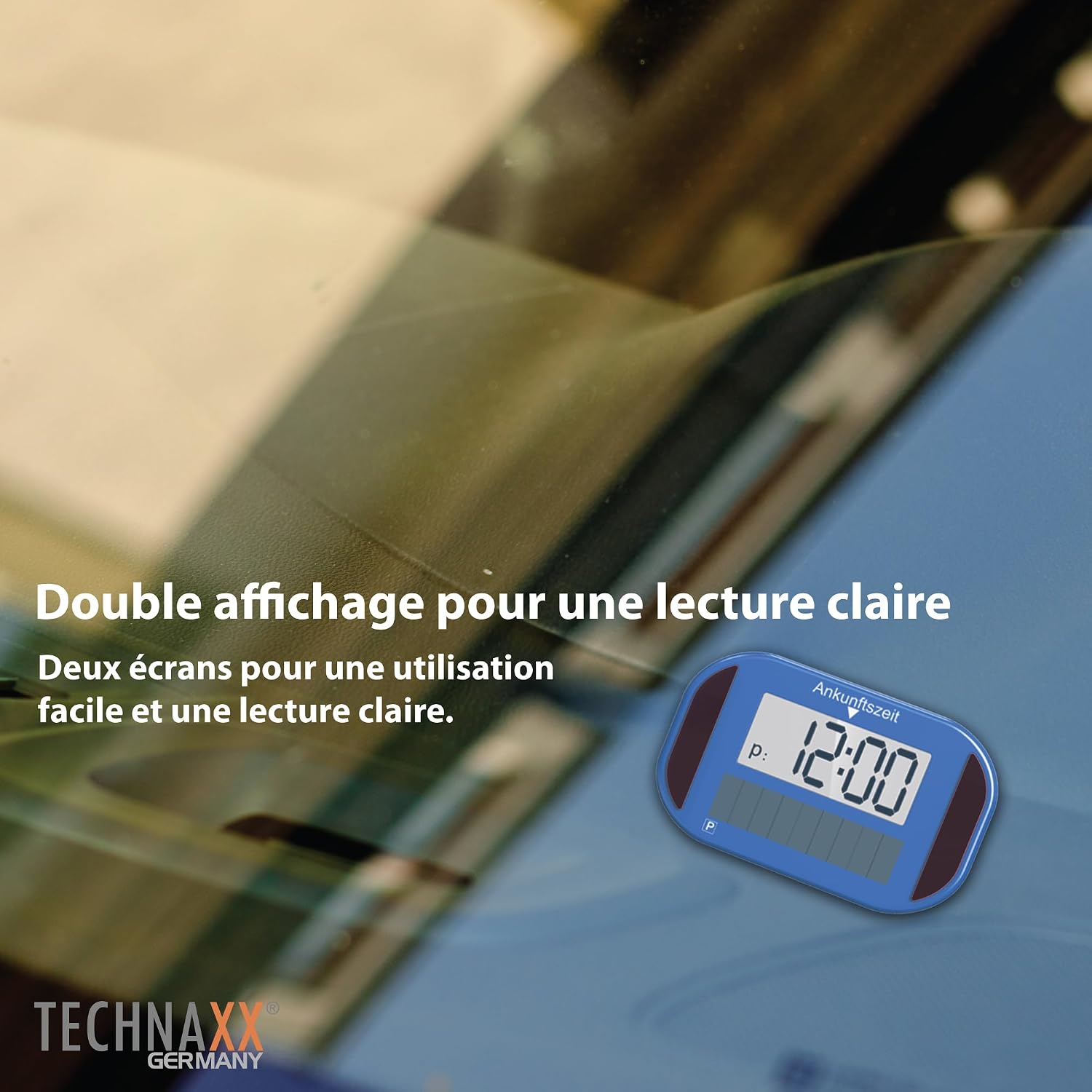 Detalle 2 de Technaxx TX-337 disque de stationnement électronique solaire avec double écran et horloge automatique