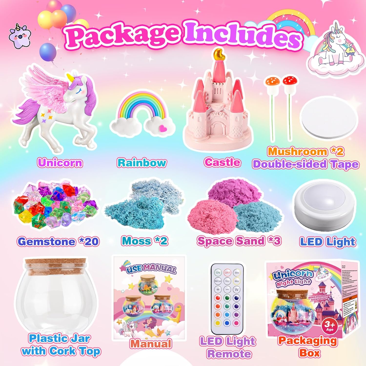Detalle de HappyGoLucky Unicorn Terrarium Craft Kit with Night Light for Kids (Ages 3–9)