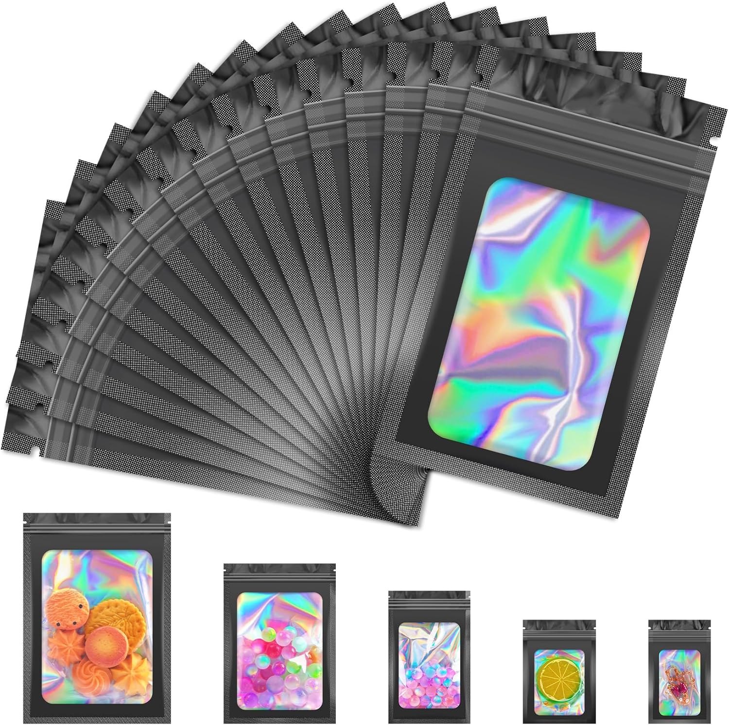 Thumbnail 6 de JETMORE 100 Pcs Holographic Mylar Bags (3x5in) – Resealable, Windowed, Smell-Proof