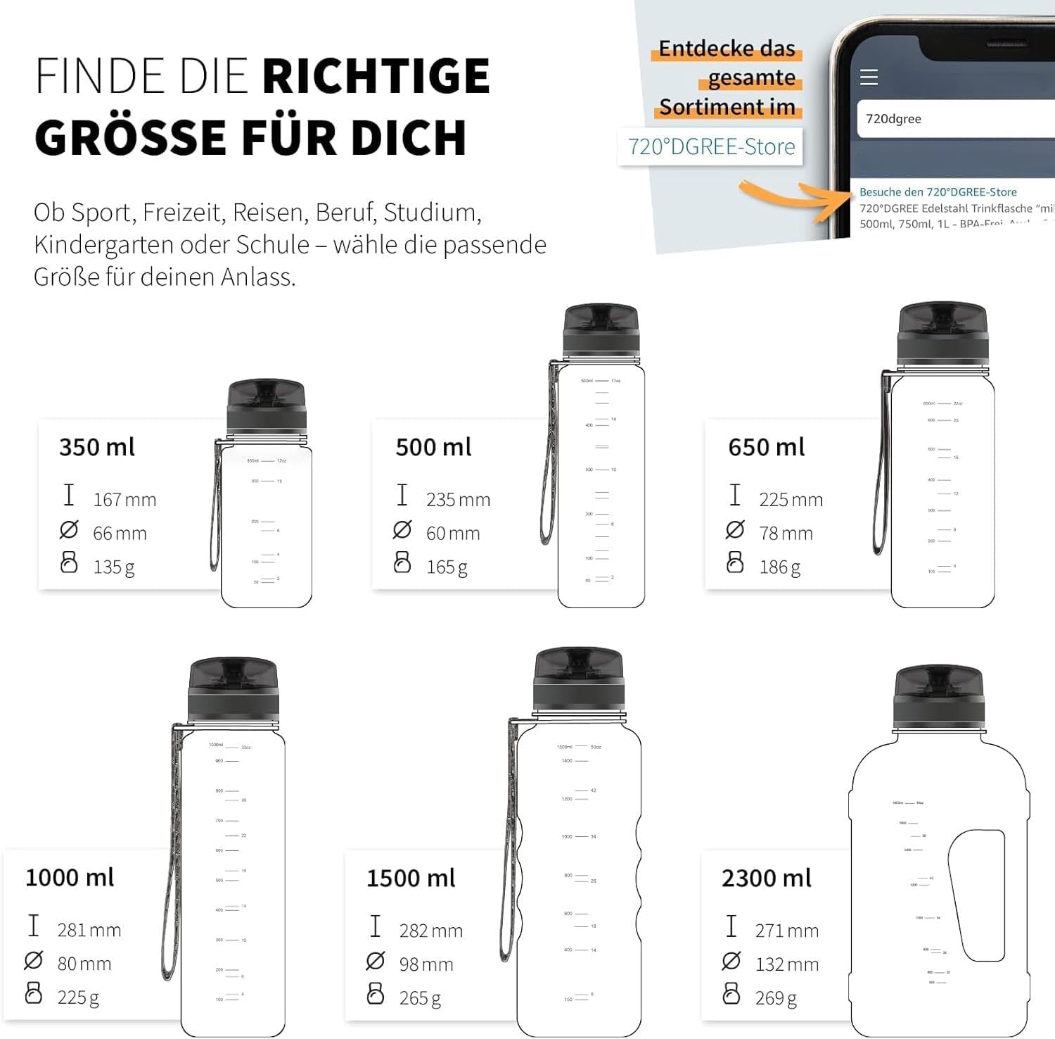 Thumbnail 2 de 720°DGREE Kinder Trinkflasche 350 ml „uberBottle“ crystalClear + Sieb, BPA-frei, auslaufsicher