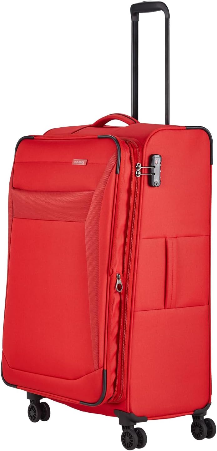 Detalle de Travelite CHIOS Valise à 4 roues taille L – 90 à 97 L, coque souple, rouge