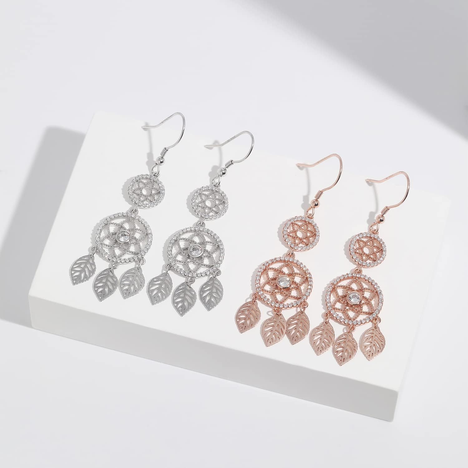 Detalle de Meissa Boucles d'Oreilles Pendantes Argent 925 - Or Rose, fait main