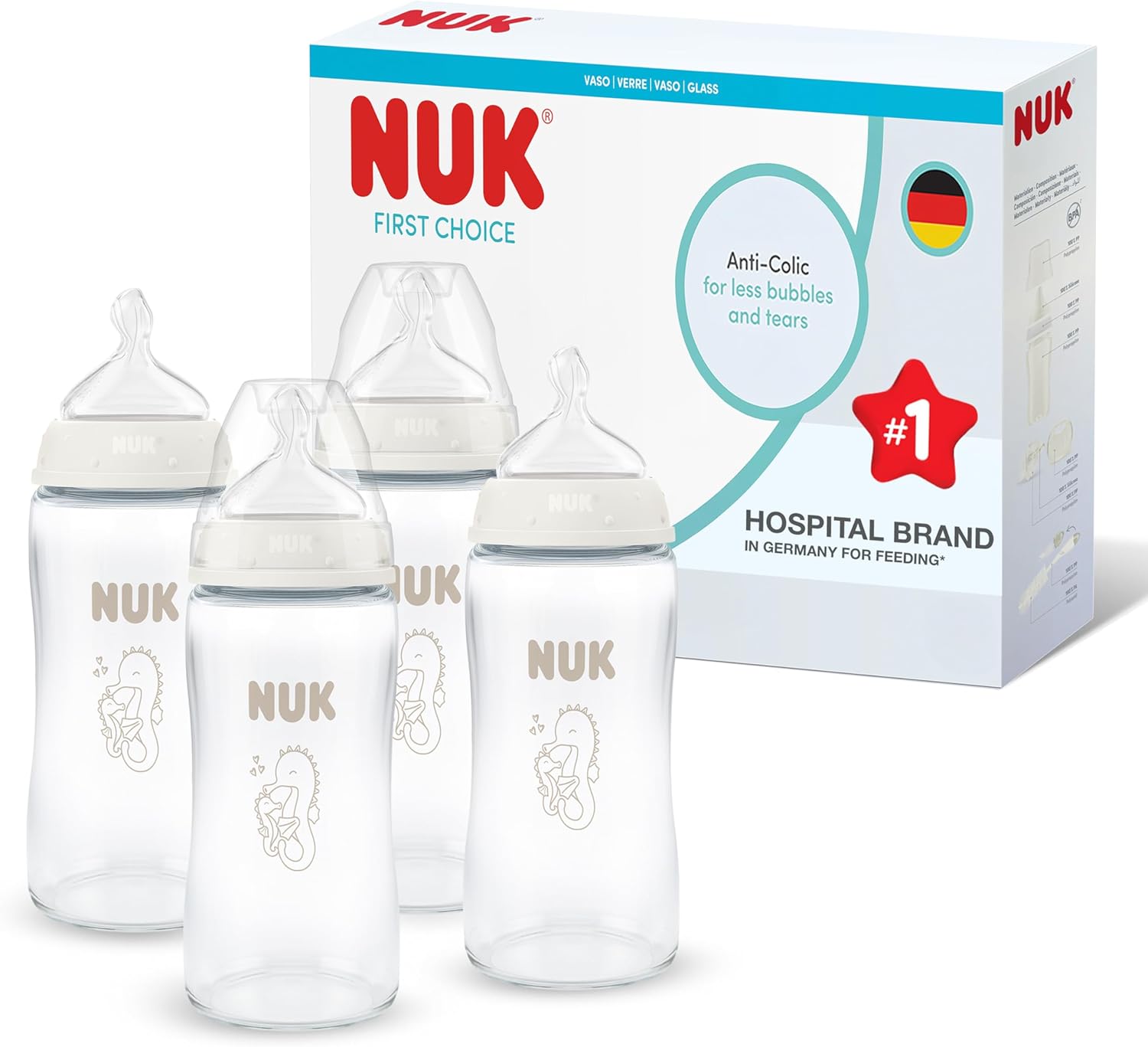 Detalle de NUK First Choice Biberon 240 ml – Confezione da 4, anti-coliche, indicatore di temperatura