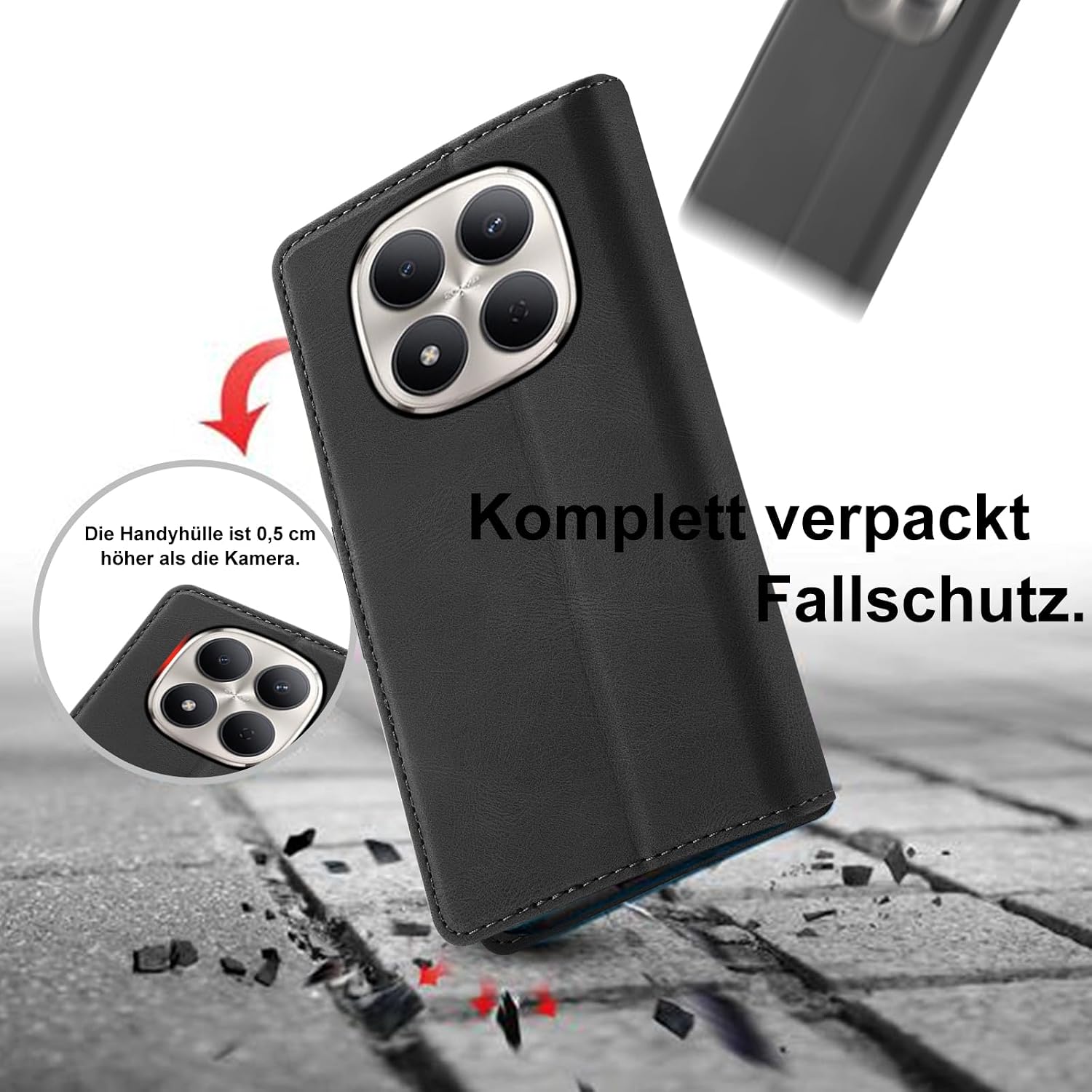 Detalle de Giyer Hülle für Xiaomi Redmi Note 15 Pro 5G – PU Leder Wallet Flip Case mit Schutzfolie & Standfunktion (Schwarz)