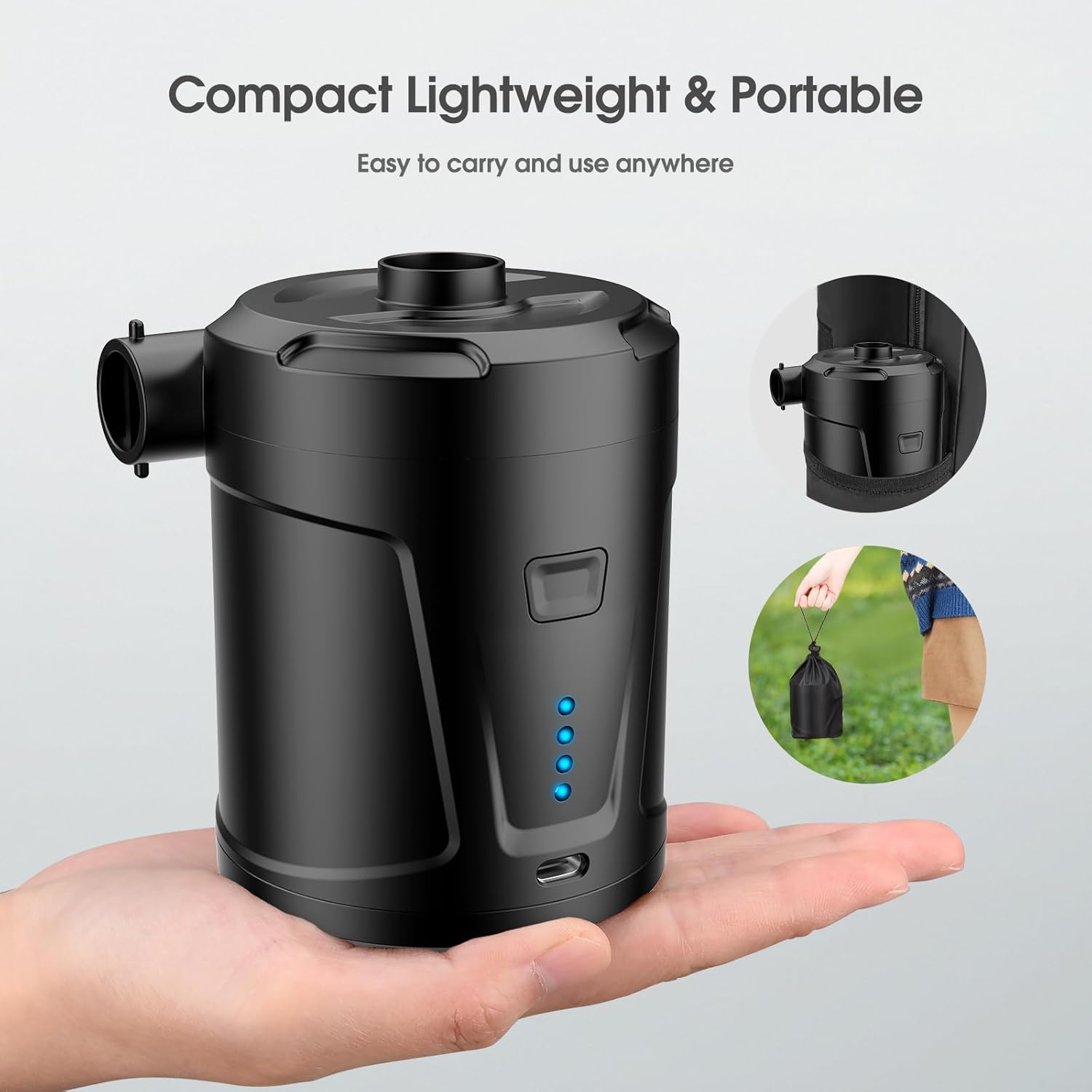 Thumbnail 3 de SUPPOU bomba de aire eléctrica portátil con batería recargable de 5200 mAh y 3 boquillas