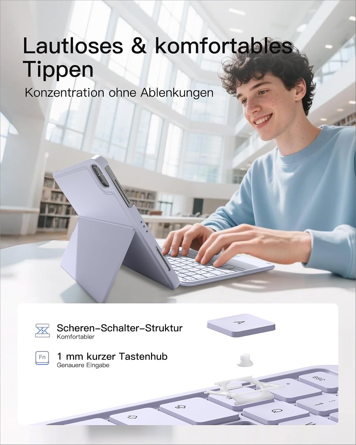Detalle de Inateck AceTouch KB04122 Tastaturhülle für iPad 10/11 (QWERTZ) – ultraleicht, abnehmbar mit Touchpad