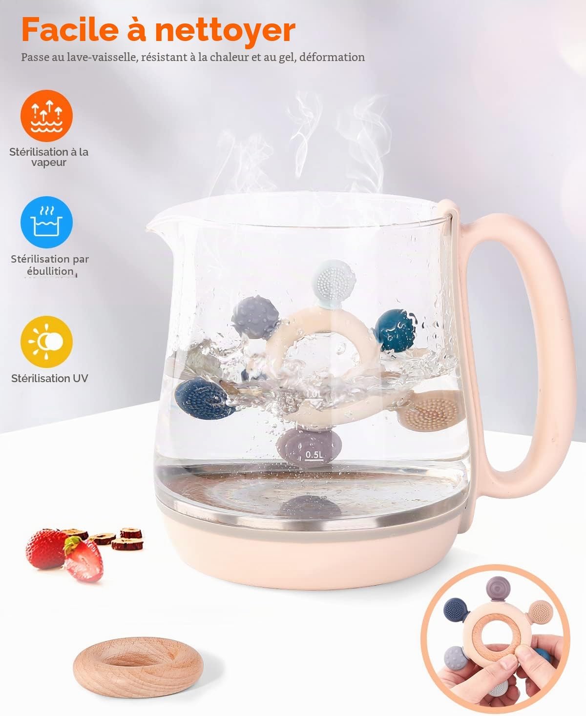 Detalle de akolik Anneau de Dentition pour Bébé – Silicone et Bois, Sans BPA, 3–12 mois