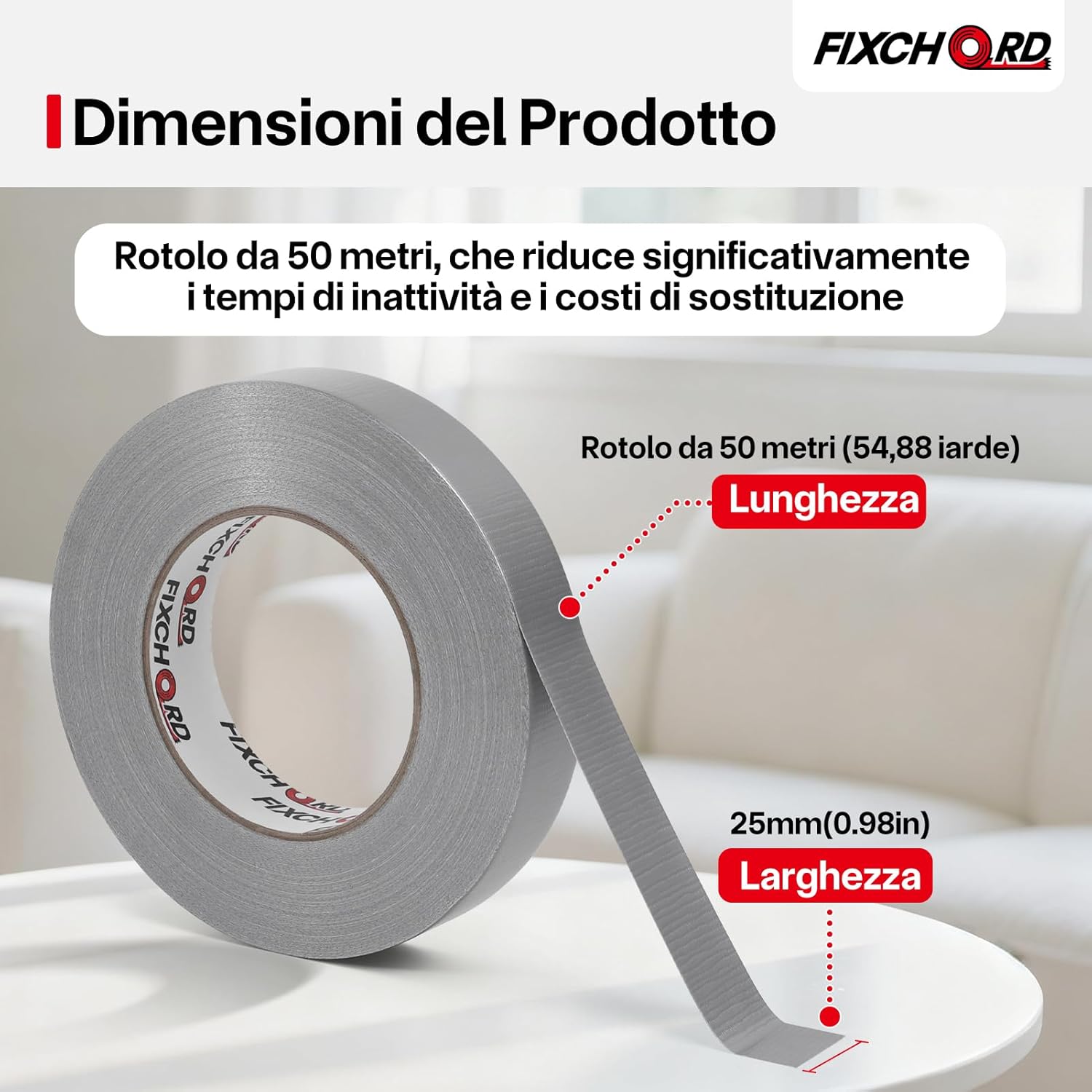 Thumbnail 1 de FIXCHORD nastro adesivo in tessuto 25 mm × 50 m (impermeabile, argento) per riparare e sigillare